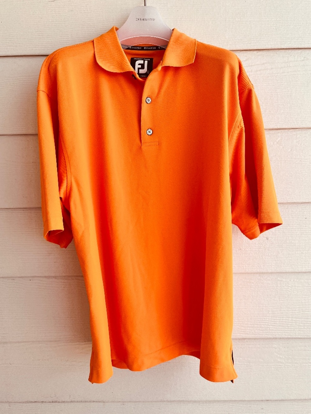 Footjoy FJ Polo Shirt Mens Large Solid Orange Performance Golf Stretch Rugby